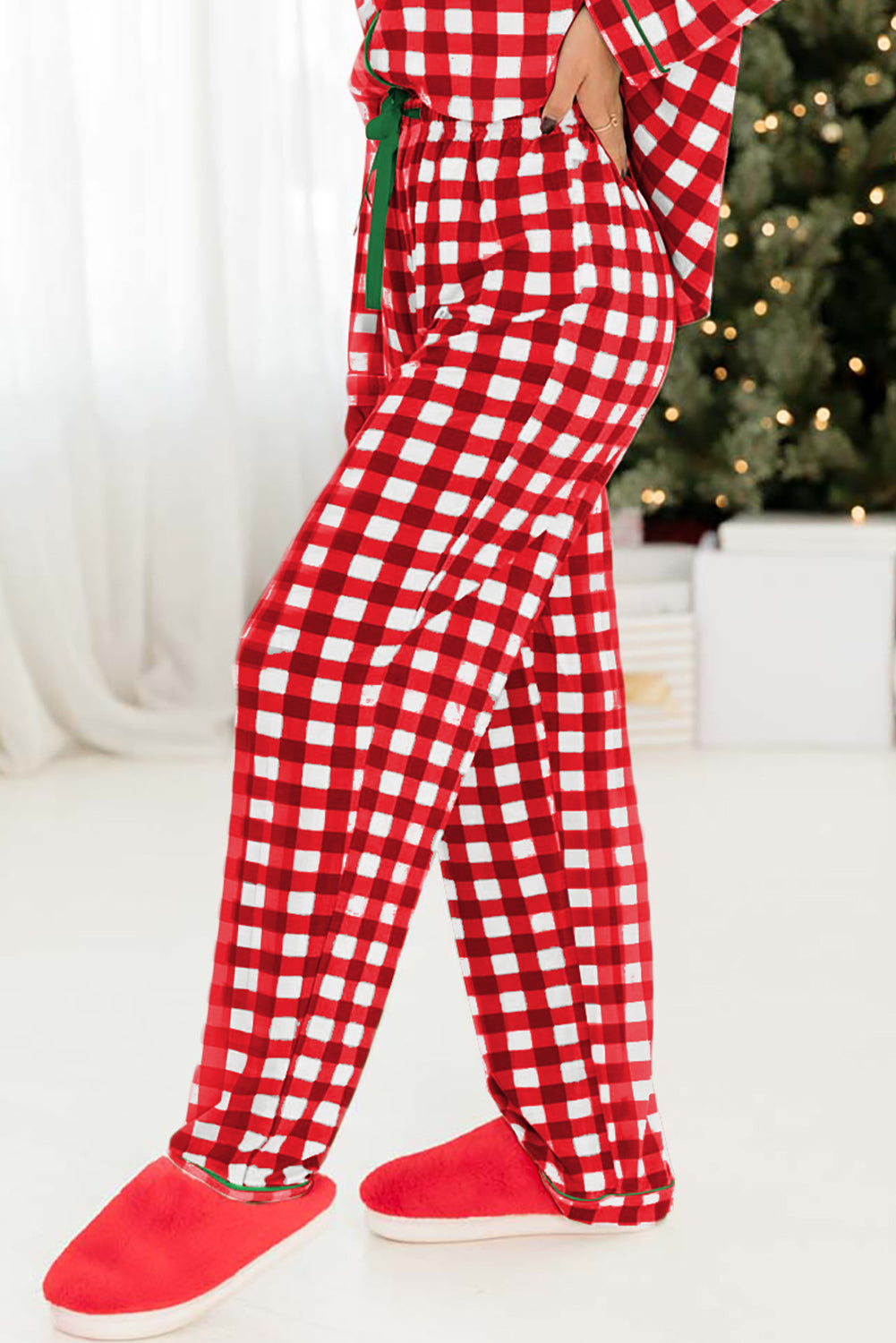 Plaid Print Shirt and Drawstring Pants Pajama Set