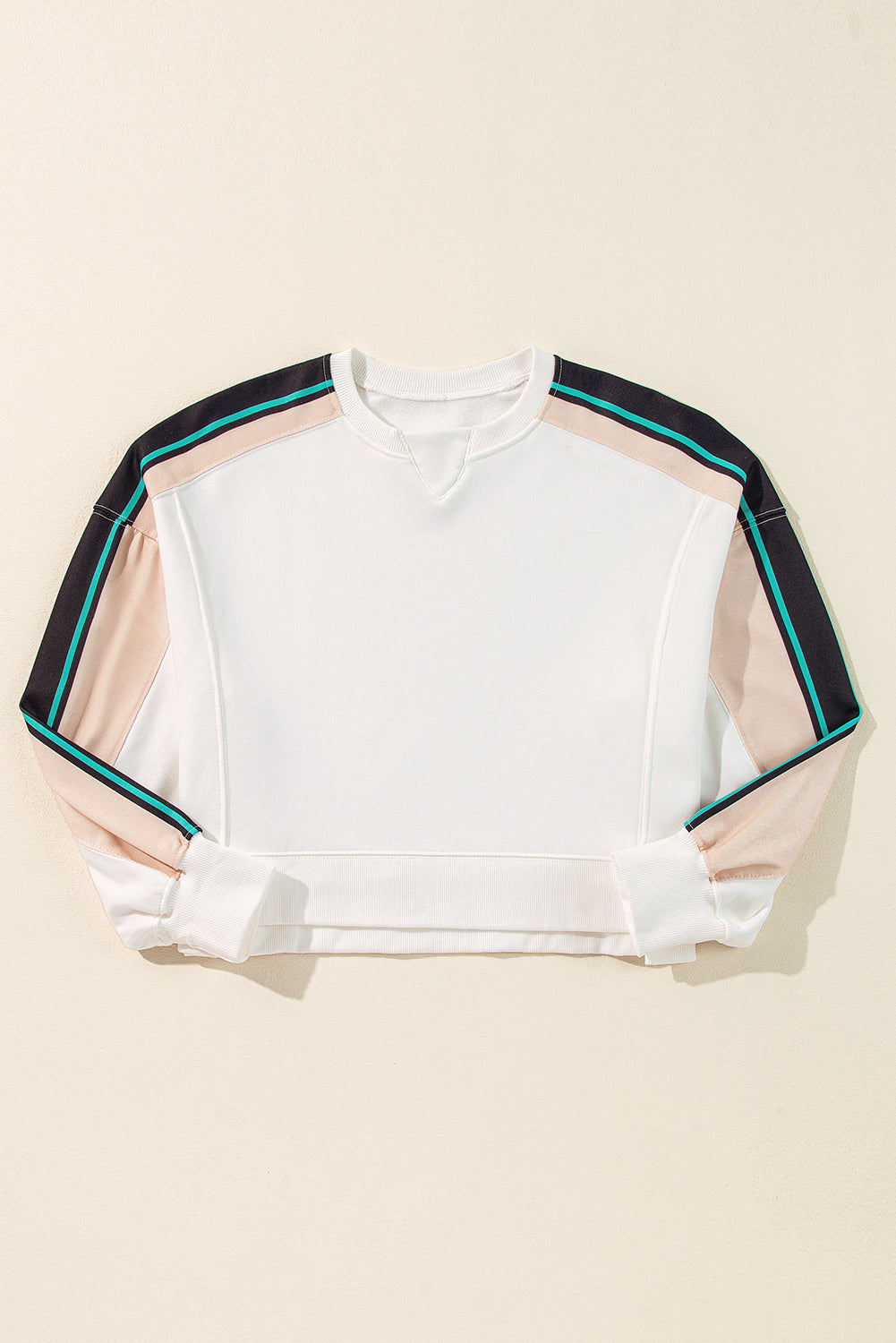 White Striped Color Block Exposed Seam Loose Sweatshirt