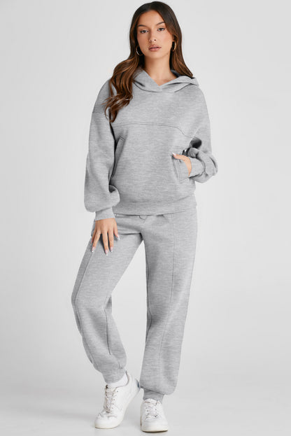 Gray Solid Exposed Seams Hoodie and Jogger Set