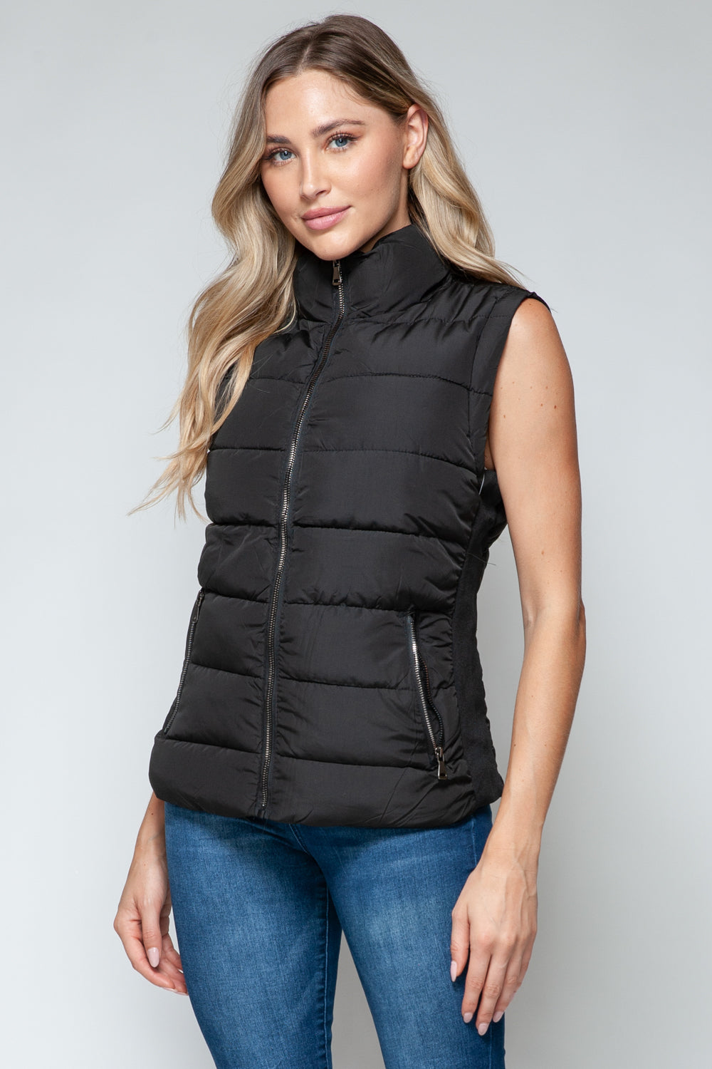 Puffer Zip Up Turtleneck Vest with Pockets