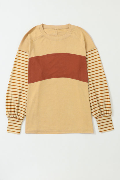 Peach Blossom Colorblock Striped Bishop Sleeve Top