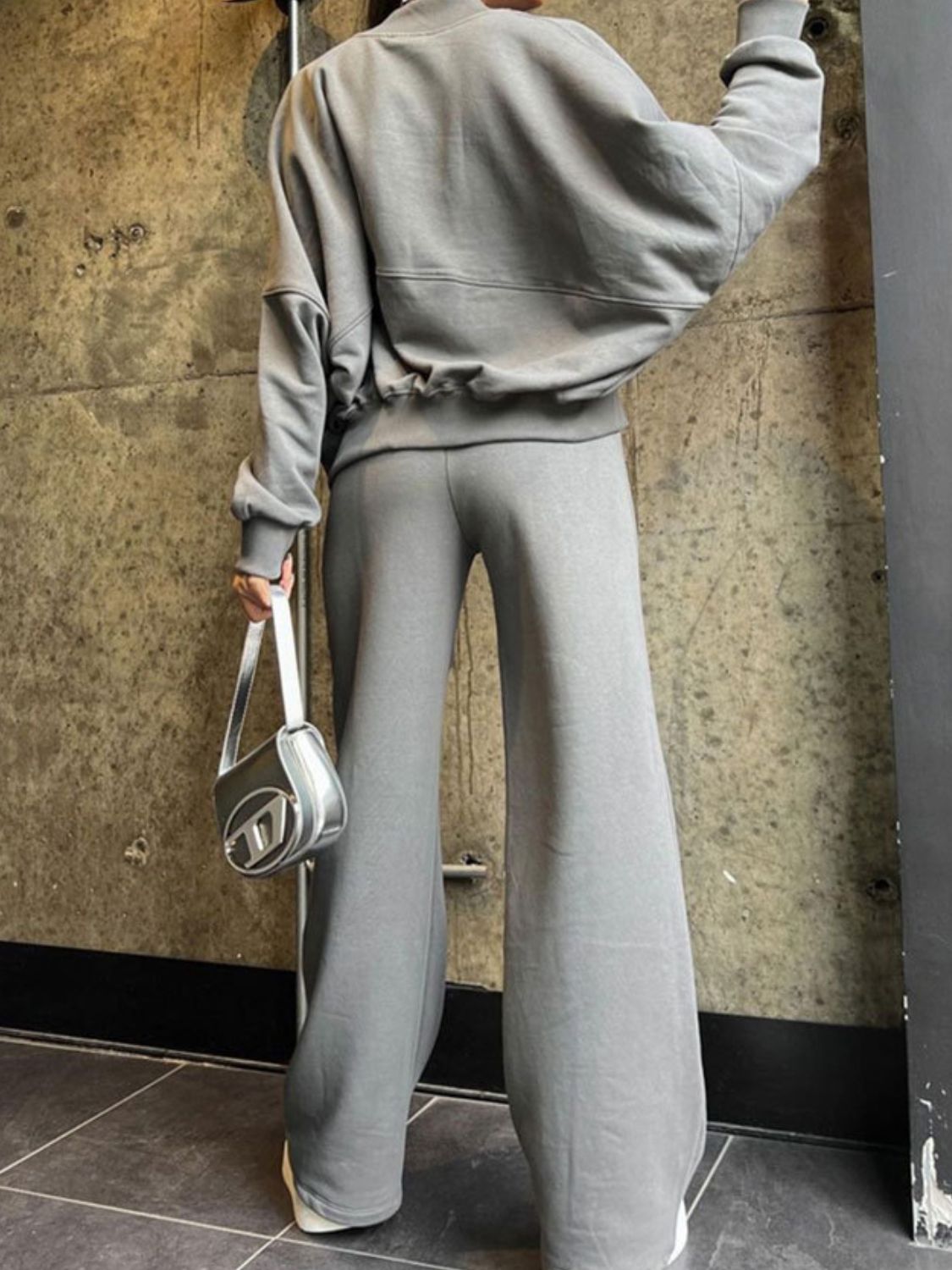 Baseball Collar Zip Up Top and Drawstring Pants Set