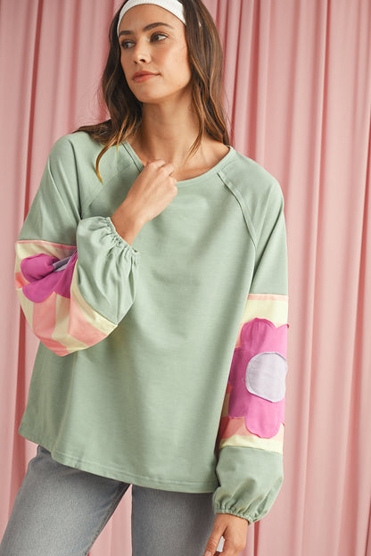 Dune Flower Patchwork Exposed Seam Raglan Sleeve Top