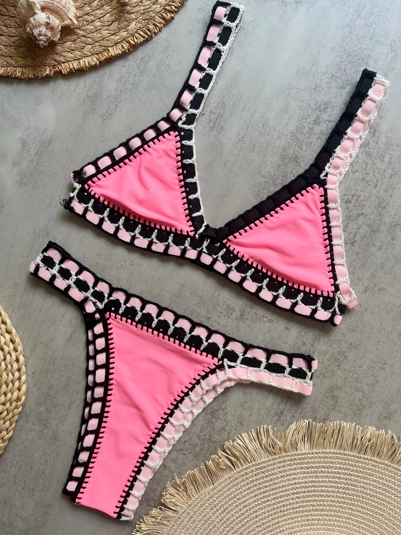 Triangle Top Bandage Swimwear Women Crochet Low Rise Cheeky Bikini