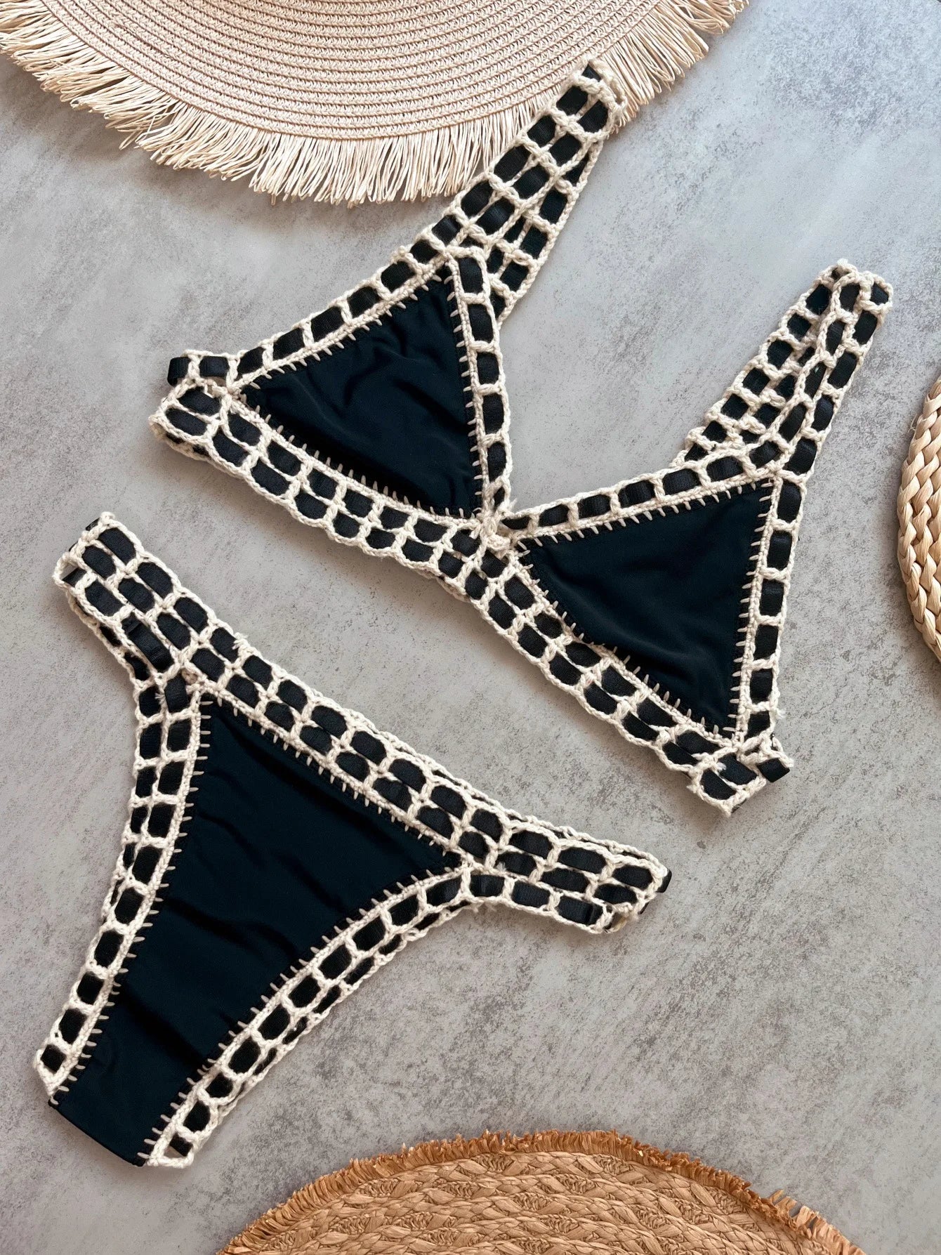 Triangle Top Bandage Swimwear Women Crochet Low Rise Cheeky Bikini