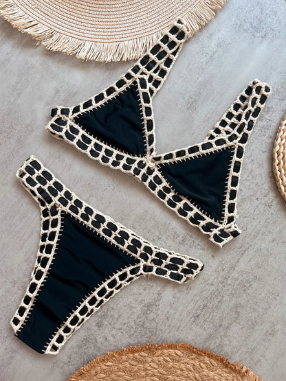 Triangle Top Bandage Swimwear Women Crochet Low Rise Cheeky Bikini
