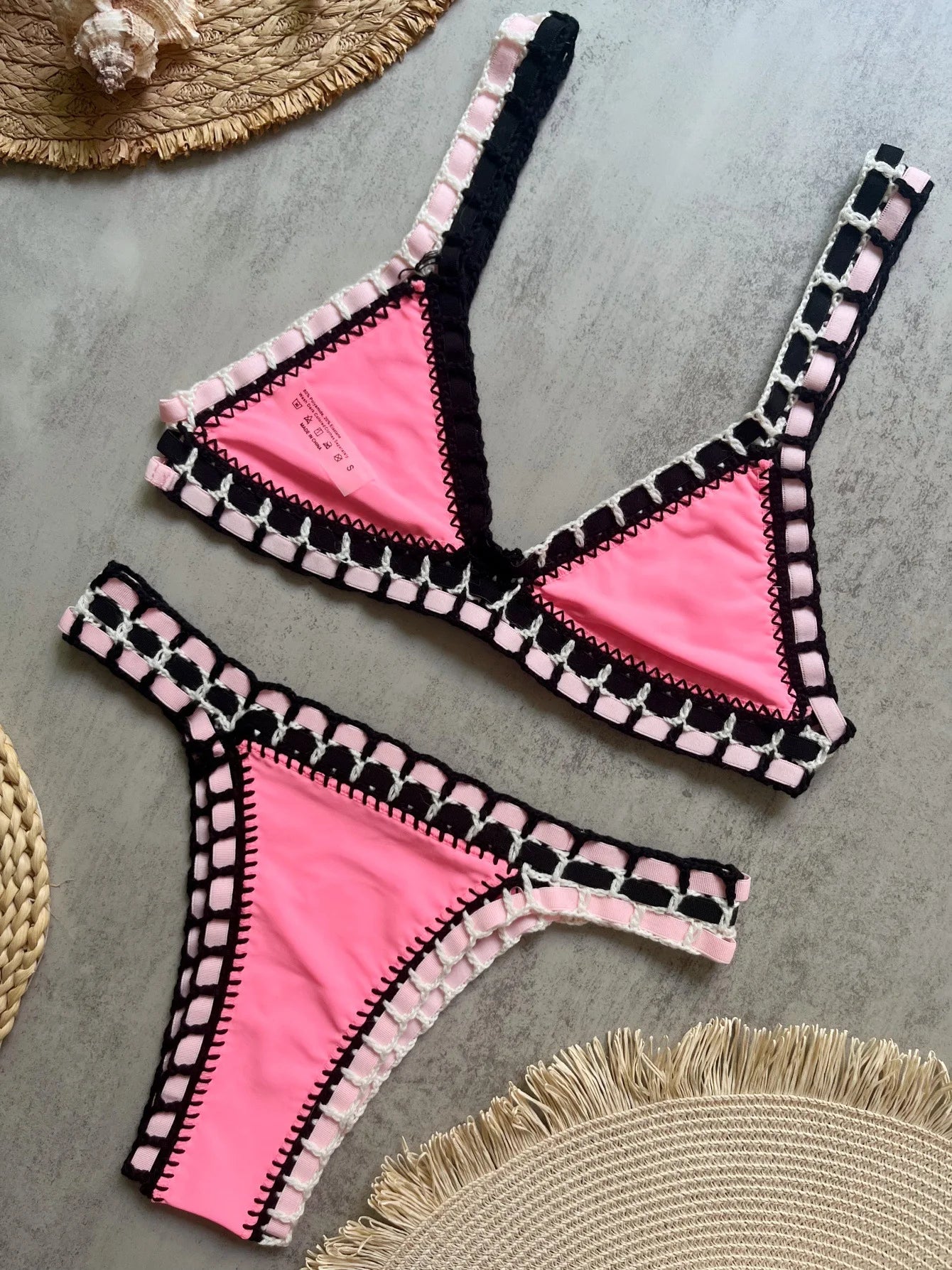 Triangle Top Bandage Swimwear Women Crochet Low Rise Cheeky Bikini