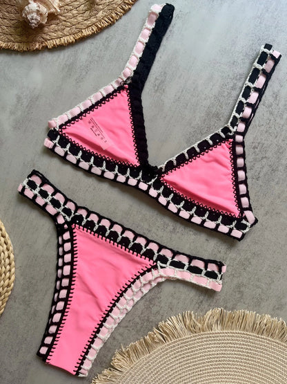 Triangle Top Bandage Swimwear Women Crochet Low Rise Cheeky Bikini