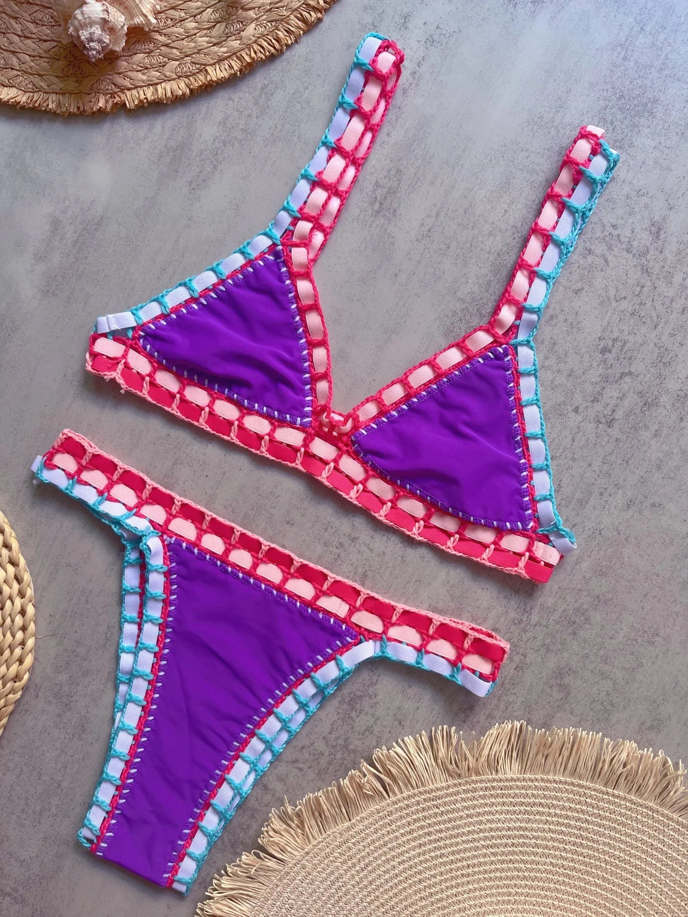 Triangle Top Bandage Swimwear Women Crochet Low Rise Cheeky Bikini