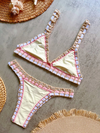 Triangle Top Bandage Swimwear Women Crochet Low Rise Cheeky Bikini