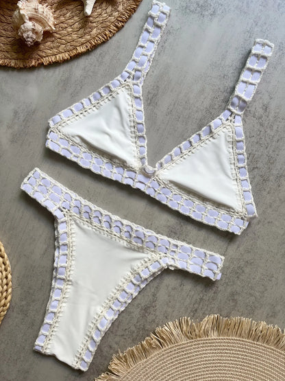 Triangle Top Bandage Swimwear Women Crochet Low Rise Cheeky Bikini