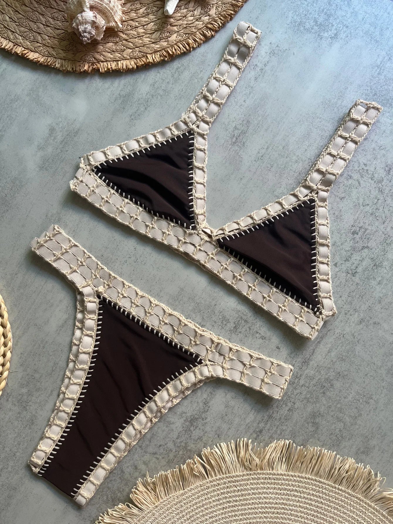 Triangle Top Bandage Swimwear Women Crochet Low Rise Cheeky Bikini