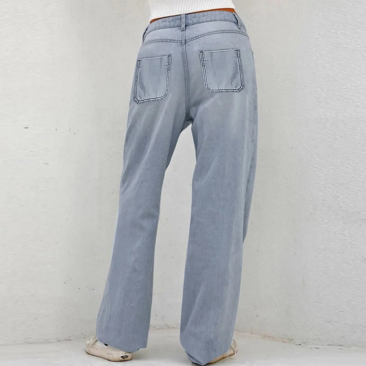 Women's Jeans Wide Leg Pants Denim Pockets Streetwear Loose High Waist