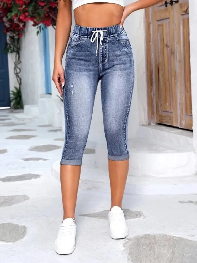 Women's Elastic Waist Jeans Fashion High Stretch