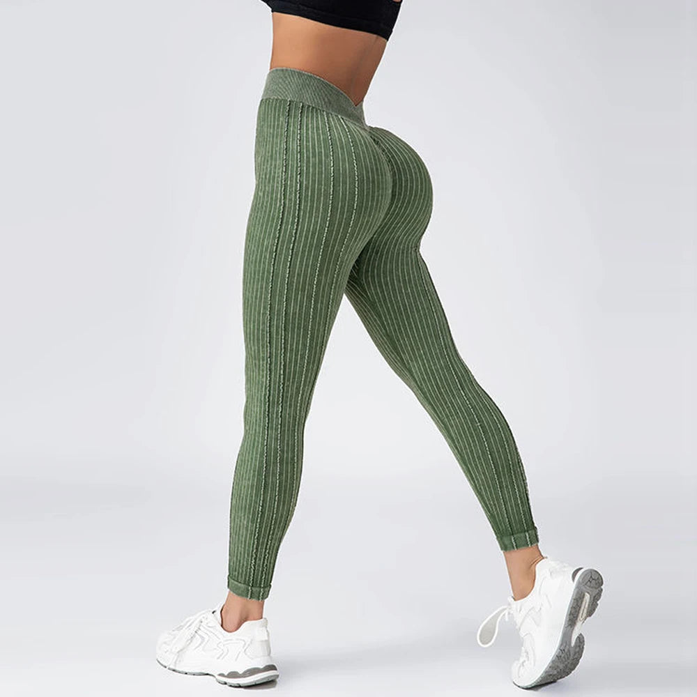 Striped Leggings Sports Training Tights