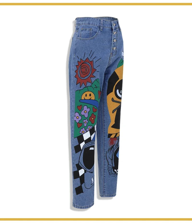 Y2K Cartoon Print Harem Jean