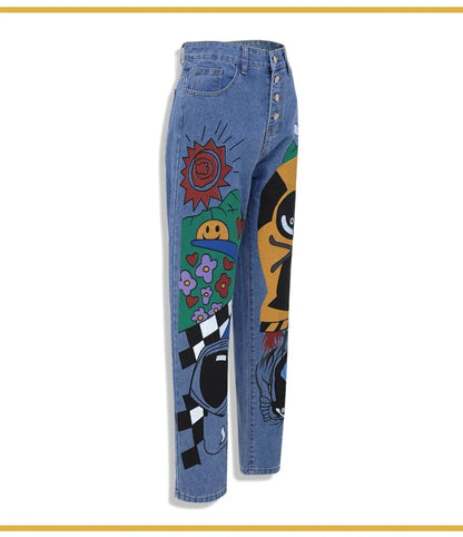 Y2K Cartoon Print Harem Jean