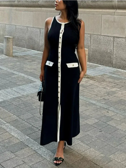 Elegant Sleeveless Knit Ribbed Long Dress