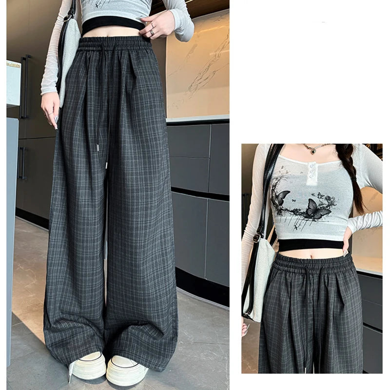 Women Vintage Harajuku Elastic Streetwear Loose Straight Pants