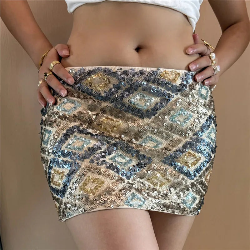 Y2K Sparkly Sequin Rave Pencil Skirt