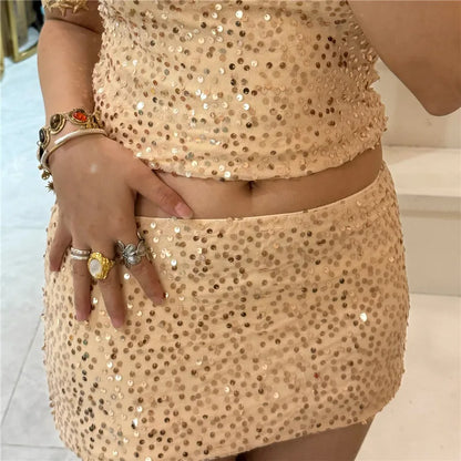 Y2K Sparkly Sequin Rave Pencil Skirt