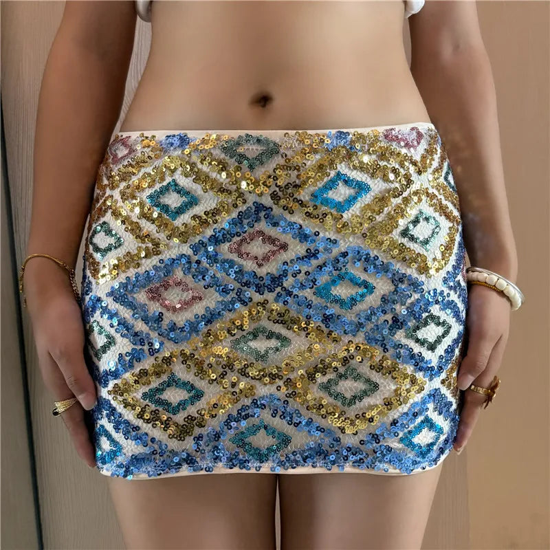 Y2K Sparkly Sequin Rave Pencil Skirt