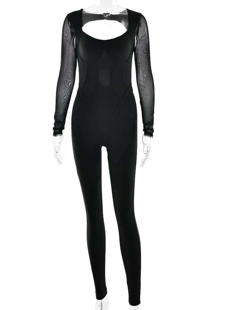 Back Hollow Out High Stretch Women Jumpsuit