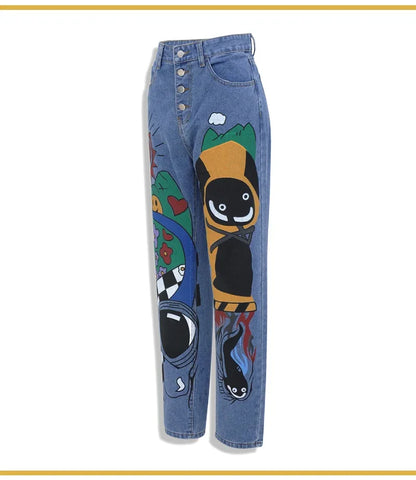 Y2K Cartoon Print Harem Jean