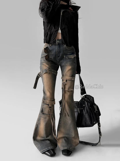REDDACHiC Women's Low Waist Vintage Cargo Jeans