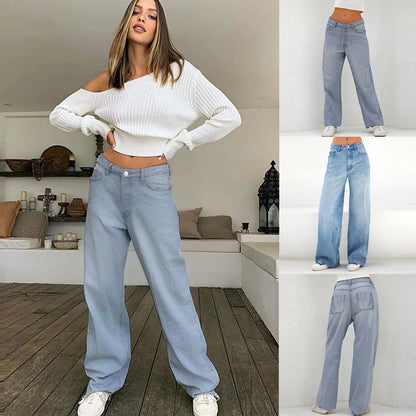 Women's Jeans Wide Leg Pants Denim Pockets Streetwear Loose High Waist