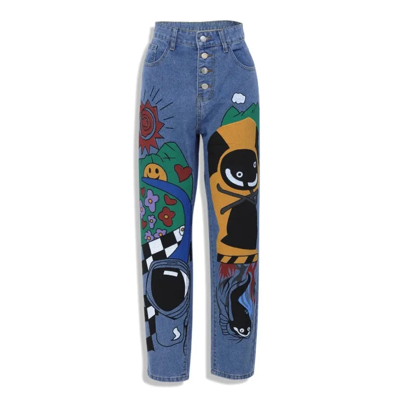 Y2K Cartoon Print Harem Jean
