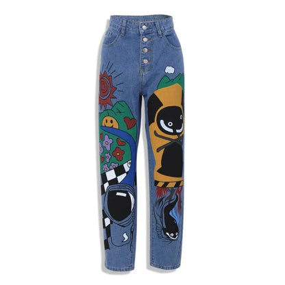 Y2K Cartoon Print Harem Jean
