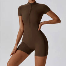 Yoga Set Women's One-Piece Suit Zipper Short Sleeve Gym Push Up