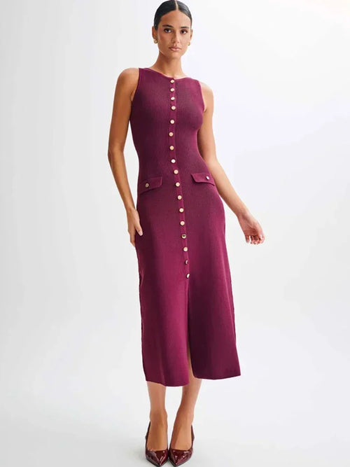 Elegant Sleeveless Knit Ribbed Long Dress