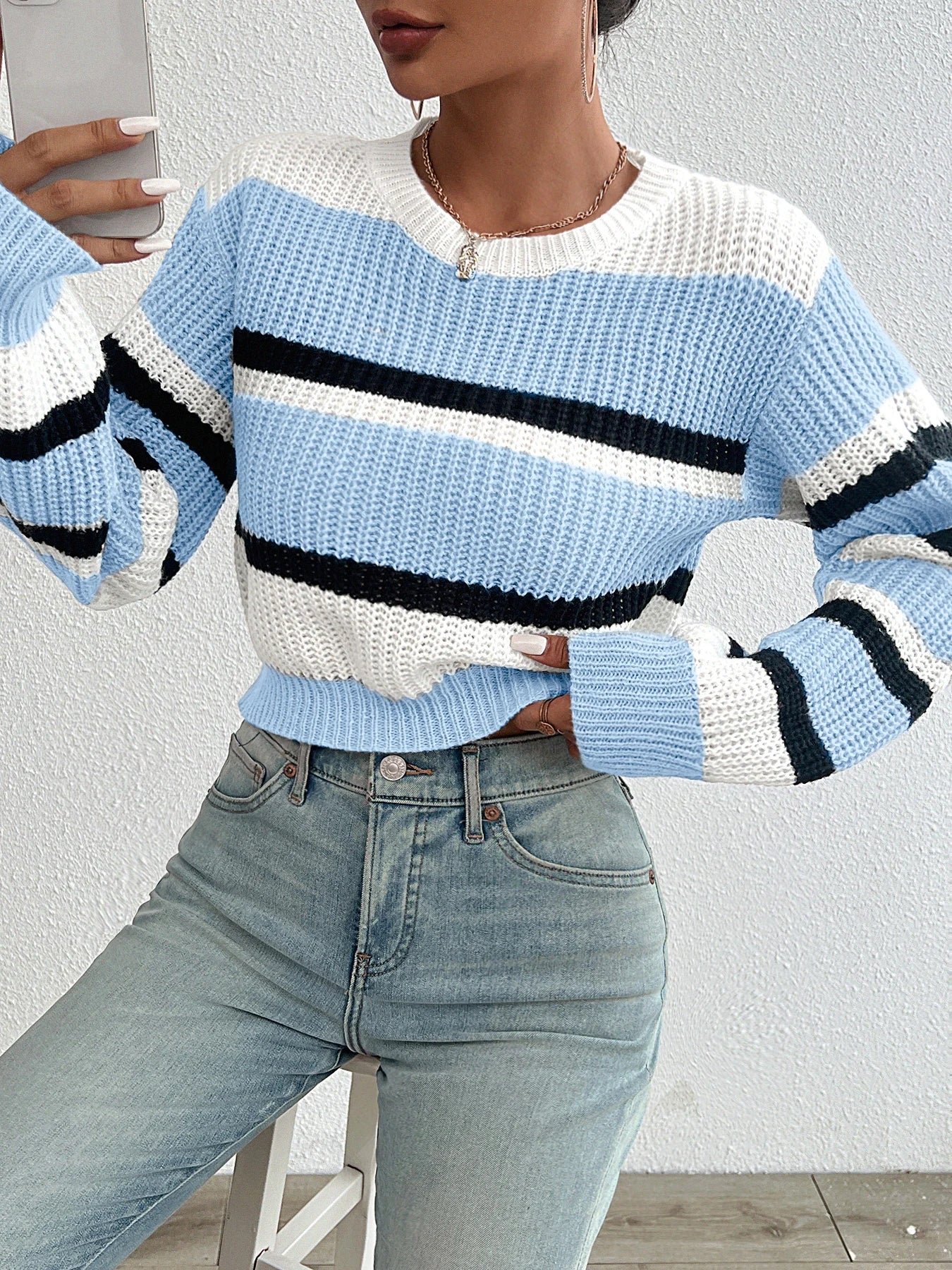 Loose Drop Shoulder Knitted Long Sleeve Sweater