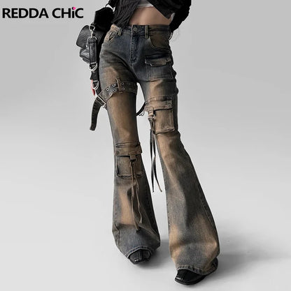 REDDACHiC Women's Low Waist Vintage Cargo Jeans