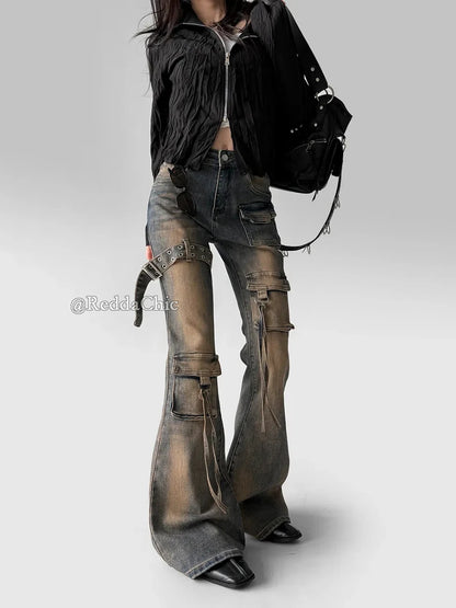 REDDACHiC Women's Low Waist Vintage Cargo Jeans