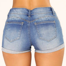 Denim Shorts Jeans Ripped Mid Waist Solid Color Soft Short