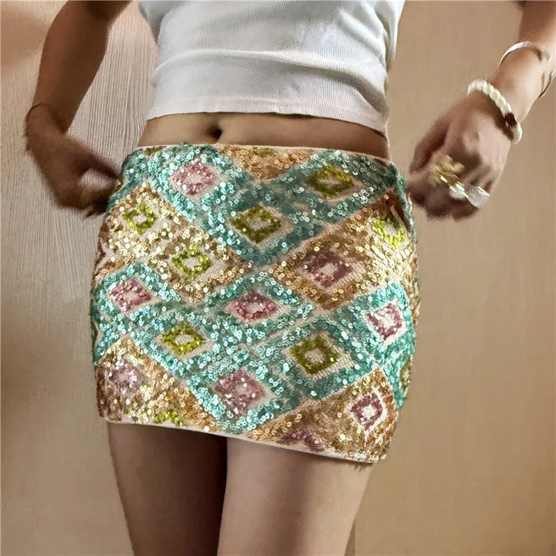 Y2K Sparkly Sequin Rave Pencil Skirt