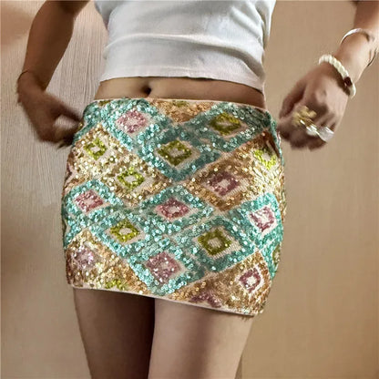 Y2K Sparkly Sequin Rave Pencil Skirt