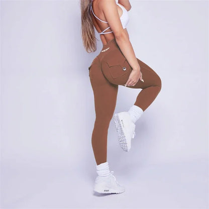 Bum Leggings High Waist Tights Peach Hips with Pockets