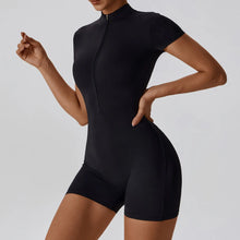 Yoga Set Women's One-Piece Suit Zipper Short Sleeve Gym Push Up