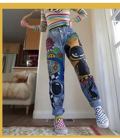 Y2K Cartoon Print Harem Jean