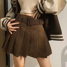Corduroy Belted Pleated Skirt