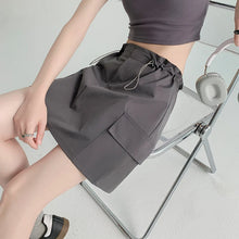 Retro Streetwear Cargo Skirt with High Waist Drawstring Pockets Skirt