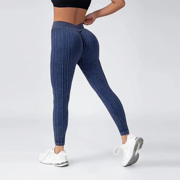 Striped Leggings Sports Training Tights