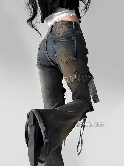 REDDACHiC Women's Low Waist Vintage Cargo Jeans