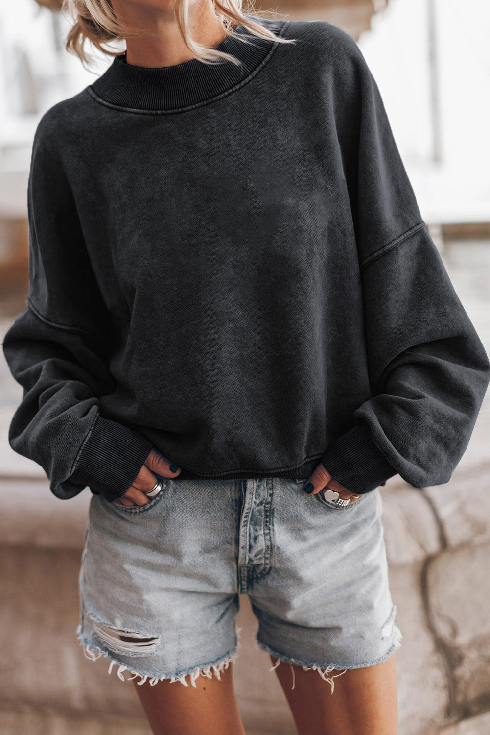 Plain Drop Shoulder Crew Neck Pullover Sweatshirt