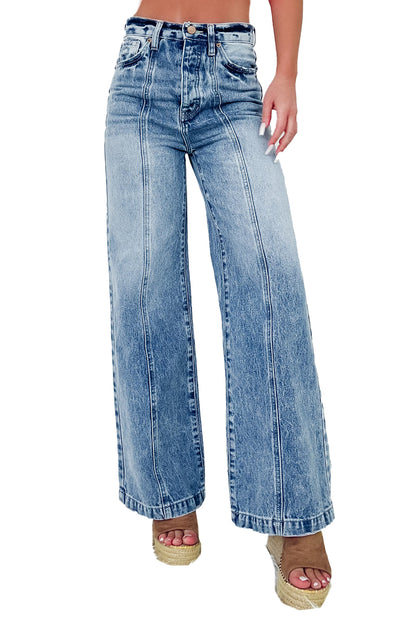 Dusk Blue Central Seamed Wide Leg High Waist Jeans