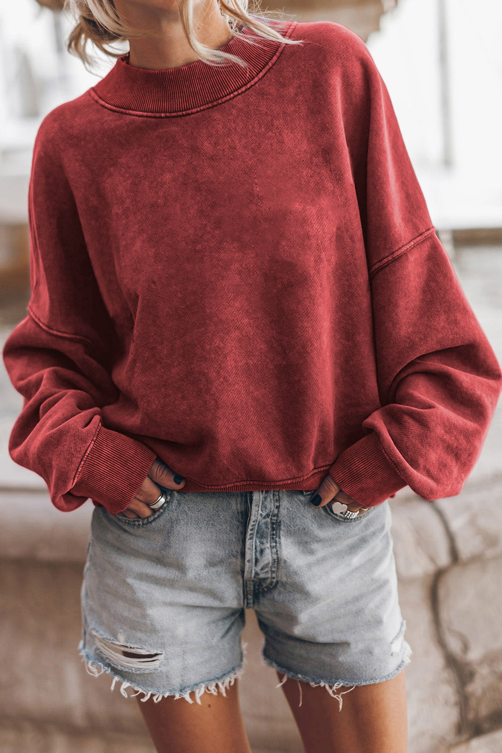 Plain Drop Shoulder Crew Neck Pullover Sweatshirt